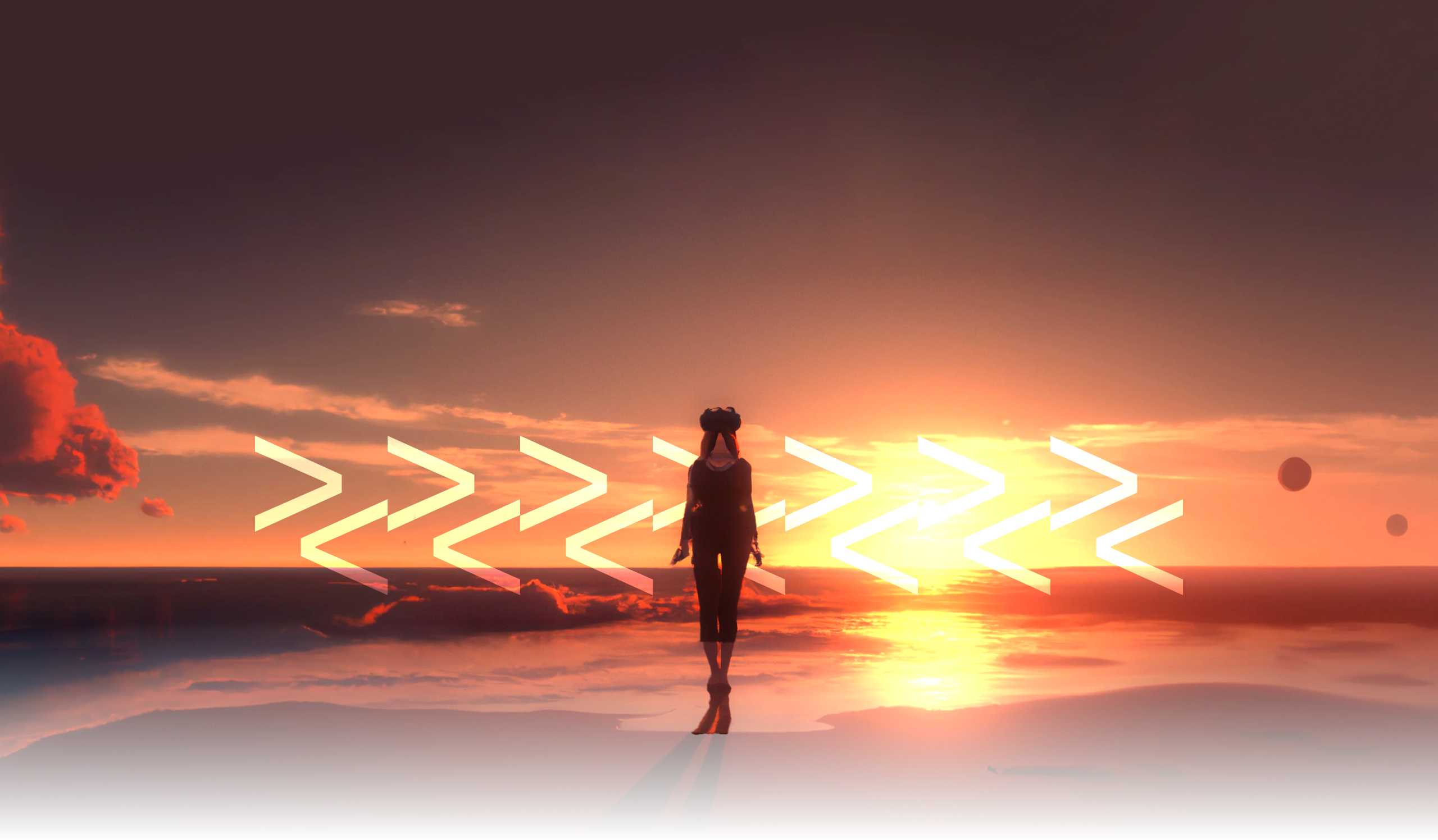 A girl with a vr headset in a beautiful paysage