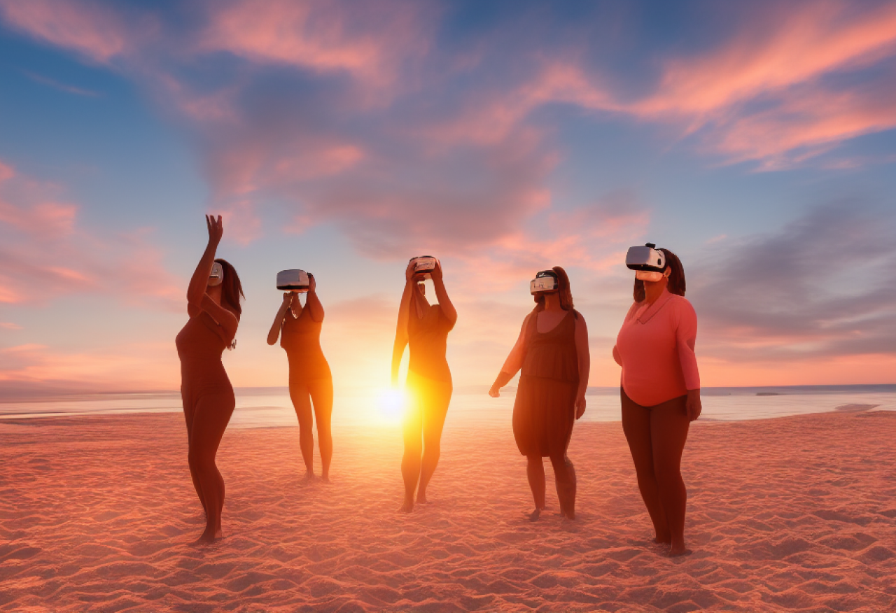womans in the beach with vr sets